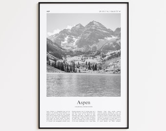 Aspen Black and White Print, Aspen Photo Poster, Aspen Travel Poster Gift, Colorado, United States, USA Wall Art Print, Modern Travel Print