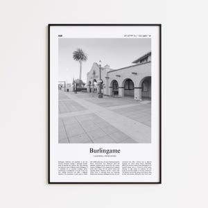 Burlingame Black and White Print, Burlingame Photo Poster, Burlingame Travel Poster Gift, California, United States, USA Wall Art Print