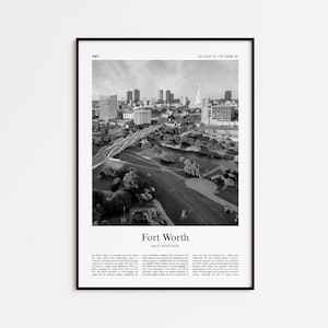 Fort Worth Black and White Print, Fort Worth Photo Poster, Fort Worth Travel Poster Gift, Texas, United States, USA Wall Art Print