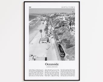 Oceanside Black and White Print, Oceanside Photo Poster, Oceanside Travel Poster Gift, California, United States, USA Wall Art Print
