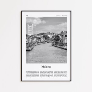 Impression noir et blanc Malacca, affiche photo Malacca, cadeau affiche de voyage Malacca, impression d&#39;art mural Malaisie, impression décoration minimaliste