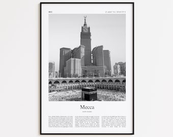 Mecca Black and White Print, Mecca Photo Poster, Mecca Travel Poster Gift, Saudi Arabia Wall Art Print, Minimal Home Decor Print