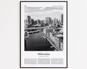 Milwaukee Black and White Print, Milwaukee Photo Poster, Milwaukee Travel Poster Gift, Wisconsin, United States, USA Wall Art Print