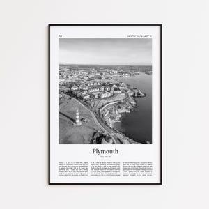 Plymouth Black and White Print, Plymouth Photo Poster, Plymouth Travel Poster Gift, United Kingdom Wall Art Print, Minimal Home Decor Print