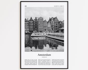 Amsterdam Black and White Print, Amsterdam Photo Poster, Amsterdam Travel Poster Gift, Netherlands Wall Art Print, Minimal Home Decor Print