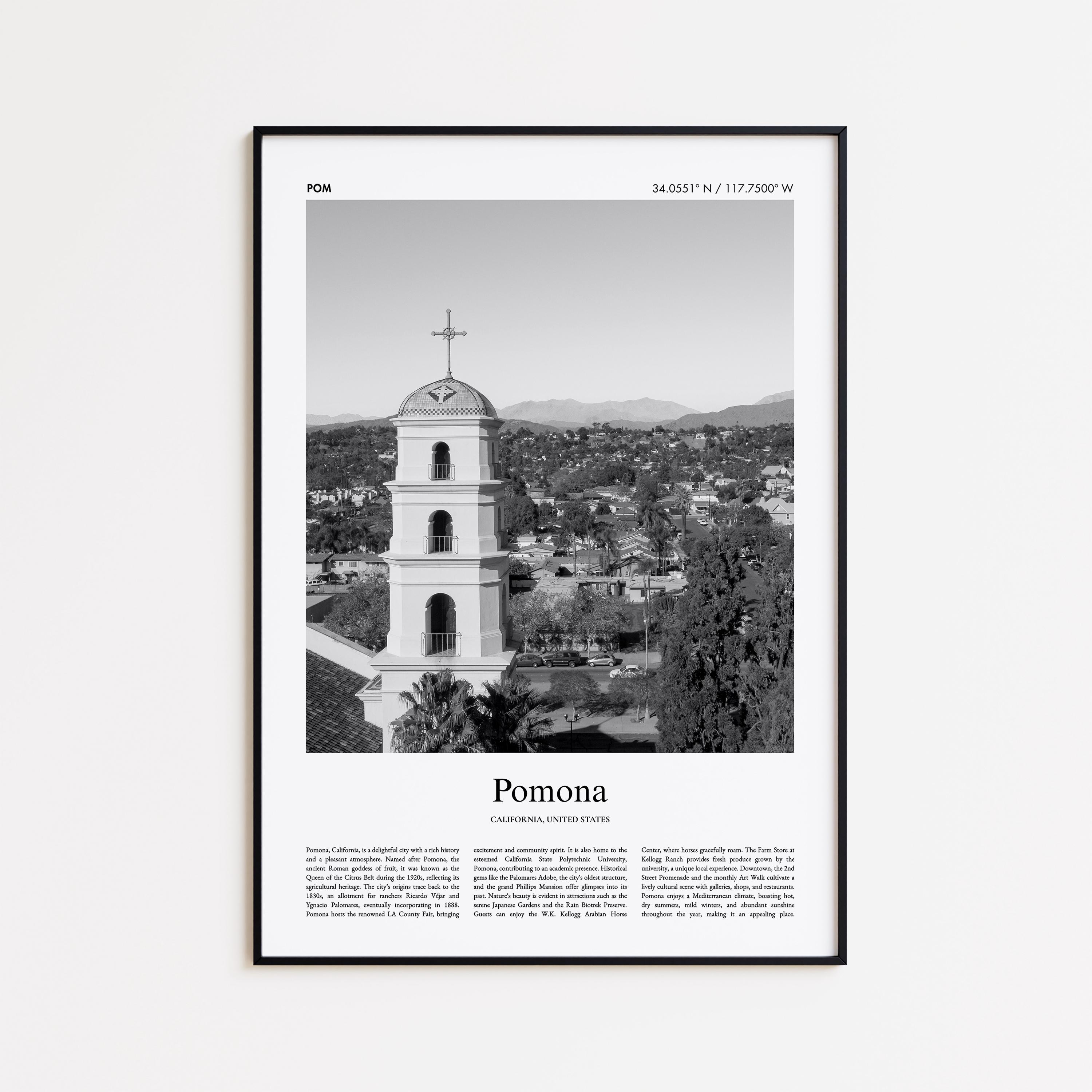 Pomona Black and White Print, Pomona Photo Poster, Pomona Travel Poster Gift, California, United States, USA Wall Art Print, Home Decor Gift