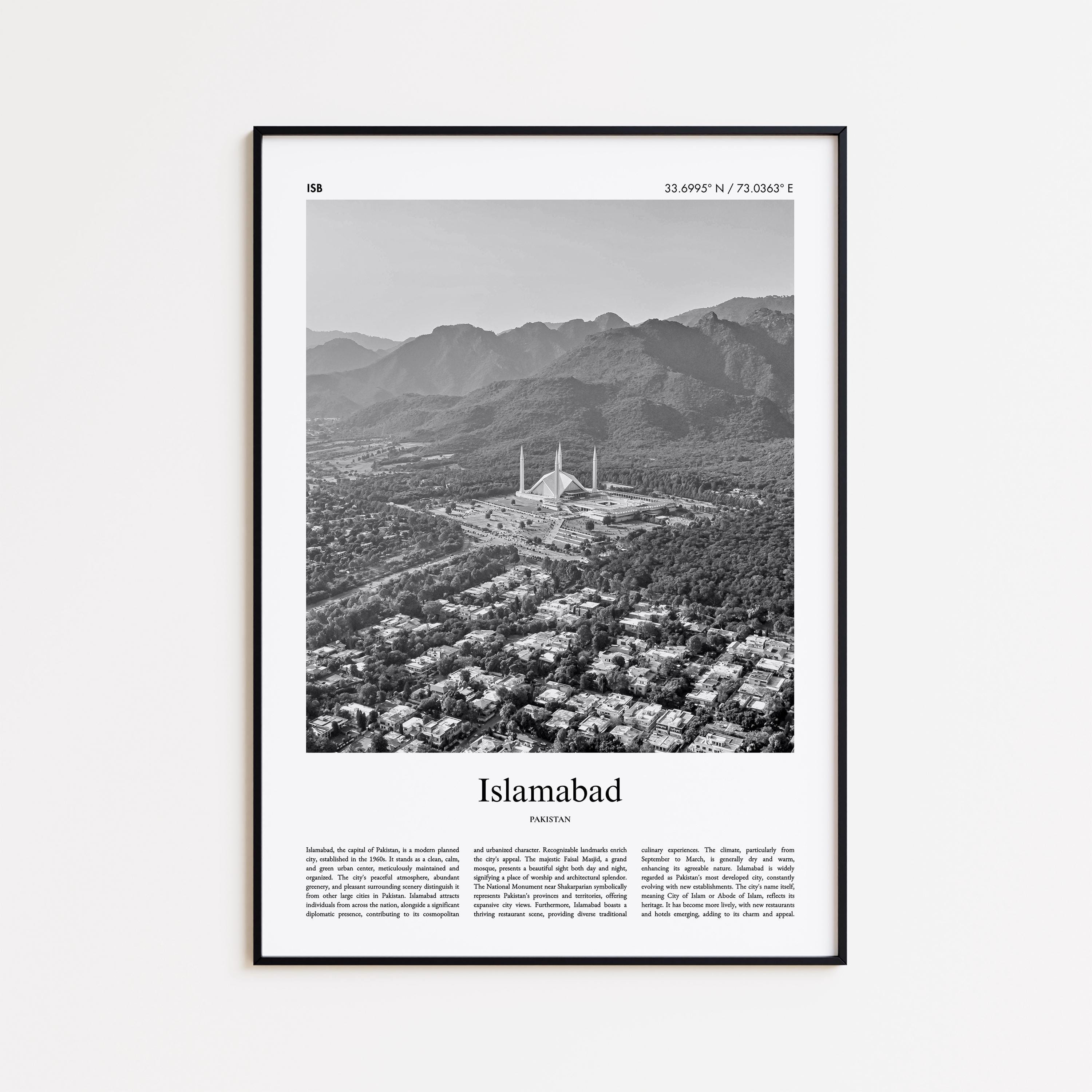 Islamabad Black and White Print, Islamabad Photo Poster, Islamabad Travel Poster Gift, Pakistan Wall Art Print, Minimal Home Decor Print