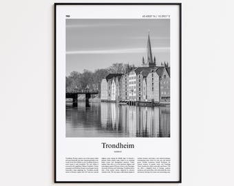 Trondheim Black and White Print, Trondheim Photo Poster, Trondheim Travel Poster Gift, Norway Wall Art Print, Minimal Home Decor Print