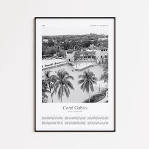 Coral Gables Black and White Print, Coral Gables Photo Poster, Coral Gables Travel Poster Gift, Florida, United States, USA Wall Art Print