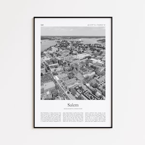 Impression noir et blanc de Salem, affiche photo de Salem, cadeau d&#39;affiche de voyage de Salem, Massachusetts, États-Unis, impression d&#39;art mural, cadeau de décoration d&#39;intérieur