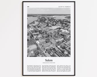 Impresión en blanco y negro de Salem, póster fotográfico de Salem, póster turístico de Salem, Massachusetts, Estados Unidos, impresión artística de pared de EE. UU., regalo de decoración del hogar