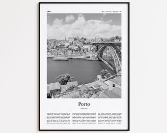 Porto Black and White Print, Porto Photo Poster, Porto Travel Poster Gift, Portugal Wall Art Print, Minimal Home Decor Print