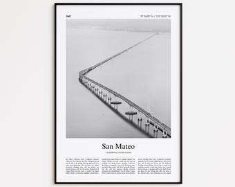 San Mateo Schwarz Weiß Druck, San Mateo Foto Poster, San Mateo Reise Poster Geschenk, Kalifornien, Vereinigte Staaten, USA Wand Kunst Druck