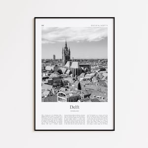 Delft Black and White Print, Delft Photo Poster, Delft Travel Poster Gift, Netherlands Wall Art Print, Minimal Home Decor Print