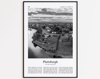 Plattsburgh Black and White Print, Plattsburgh Photo Poster, Plattsburgh Travel Poster Gift, New York, United States, USA Wall Art Print