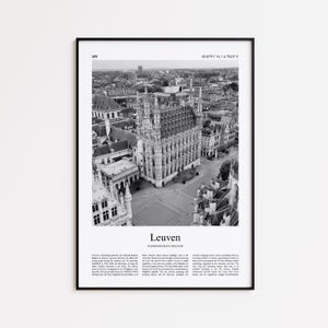 Czarno-biały wydruk z Leuven, plakat ze zdjęciami z Leuven, prezent z podróży do Leuven, Brabancja Flamandzka, Belgia, wydruk ścienny, nowoczesny wydruk podróżniczy