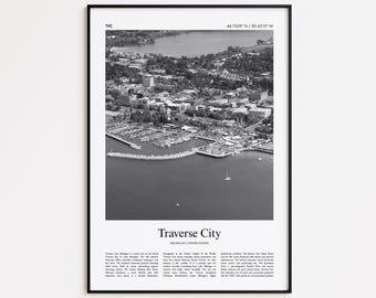 Traverse City Black and White Print, Traverse City Photo Poster, Traverse City Travel Poster Gift, Michigan, United States, USA