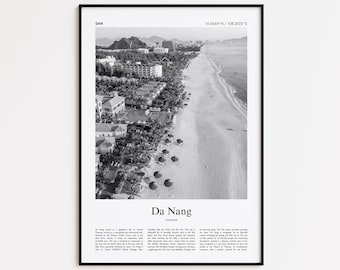 Da Nang Black and White Print, Da Nang Photo Poster, Da Nang Travel Poster Gift, Vietnam Wall Art Print, Minimal Home Decor Print