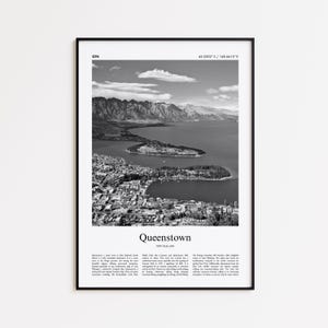 Queenstown Black and White Print, Queenstown Photo Poster, Queenstown Travel Poster Gift, New Zealand Wall Art Print, Modern Travel Print