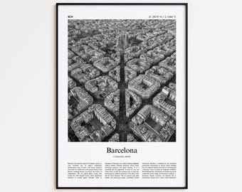 Barcelona zwart-wit print, Barcelona fotoposter, Barcelona reisposter cadeau, kunst aan de muur Catalonië, Spanje, moderne reisprint
