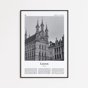 Czarno-biały wydruk z Leuven, plakat ze zdjęciami z Leuven, prezent z podróży do Leuven, wydruk ścienny z Belgii, minimalistyczny wydruk dekoracyjny do domu