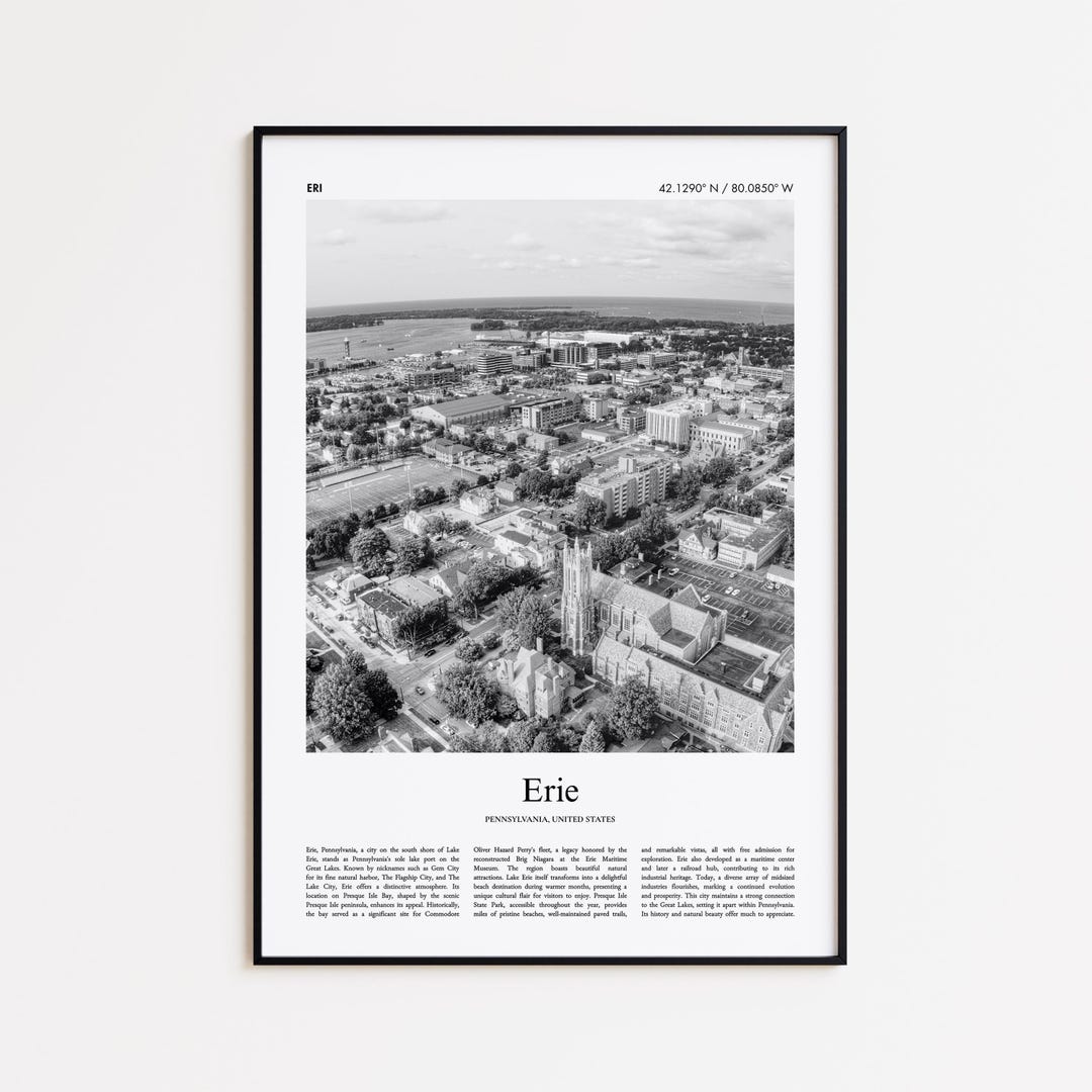 Erie Black and White Print, Erie Photo Poster, Erie Travel Poster Gift ...