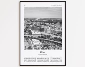 Flint Black and White Print, Flint Photo Poster, Flint Travel Poster Gift, Michigan, United States, USA Wall Art Print, Modern Travel Print