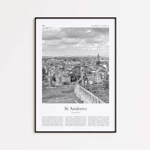 Impression noir et blanc St Andrews, affiche photo St Andrews, cadeau affiche de voyage St Andrews, impression d&#39;art mural Royaume-Uni, impression de voyage moderne