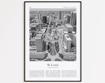 St Louis Black and White Print, St Louis Photo Poster, St Louis Travel Poster Gift, Missouri, United States, USA Wall Art Print