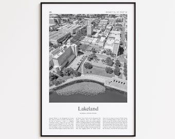 Lakeland Black and White Print, Lakeland Photo Poster, Lakeland Travel Poster Gift, Florida, United States, USA Wall Art Print