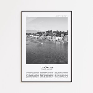 La Conner Black and White Print, La Conner Photo Poster, La Conner Travel Poster Gift, Washington, United States, USA Wall Art Print