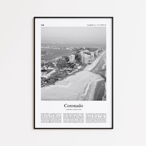 Coronado zwart-wit print, Coronado fotoposter, Coronado reisposter cadeau, Californië, Verenigde Staten, VS Wall Art Print