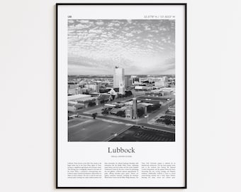 Lubbock Black and White Print, Lubbock Photo Poster, Lubbock Travel Poster Gift, Texas, United States, USA Wall Art Print, Home Decor Gift