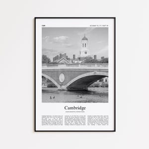 Cambridge Black and White Print, Cambridge Photo Poster, Cambridge Travel Poster Gift, Massachusetts, United States, USA Wall Art Print