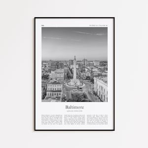 Baltimore Black and White Print, Baltimore Photo Poster, Baltimore Travel Poster Gift, Maryland, United States, USA Wall Art Print