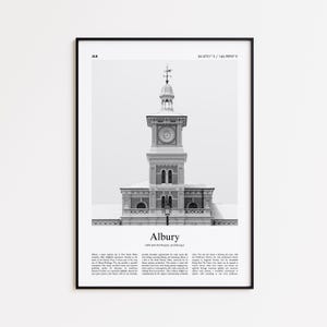 Albury Black and White Print, Albury Photo Poster, Albury Travel Poster Gift, New South Wales, Australia Wall Art Print, Modern Travel Print