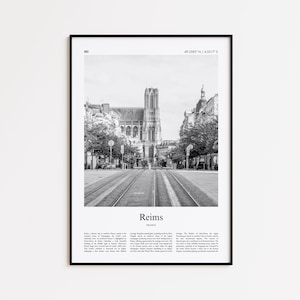 Reims Black and White Print, Reims Photo Poster, Reims Travel Poster Gift, France Wall Art Print, Minimal Home Decor Print