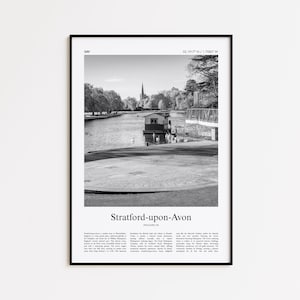 Stratford-upon-Avon zwart-wit print, Stratford-upon-Avon fotoposter, Stratford-upon-Avon reisposter cadeau, Verenigd Koninkrijk