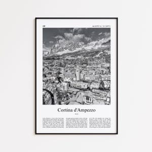 Impresión en blanco y negro de Cortina d&#39;Ampezzo, póster fotográfico de Cortina d&#39;Ampezzo, póster de viaje de Cortina d&#39;Ampezzo, impresión artística de pared de Italia