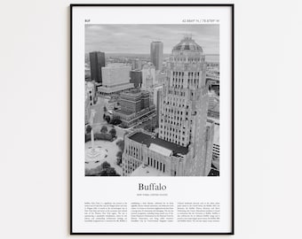 Buffalo Black and White Print, Buffalo Photo Poster, Buffalo Travel Poster Gift, New York, United States, USA Wall Art Print