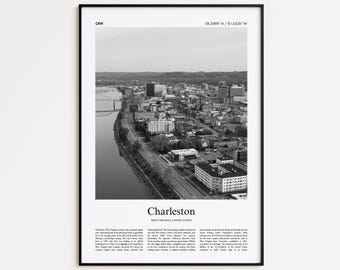 Charleston zwart-wit print, Charleston fotoposter, Charleston reisposter cadeau, West Virginia, Verenigde Staten, VS Wall Art Print