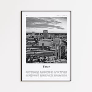 Fargo Black and White Print, Fargo Photo Poster, Fargo Travel Poster Gift, North Dakota Wall Art Print, Minimal Home Decor Print