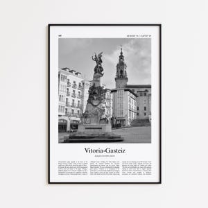 Impresión en blanco y negro de Vitoria-Gasteiz, póster fotográfico de Vitoria-Gasteiz, póster turístico de Vitoria-Gasteiz, País Vasco, España