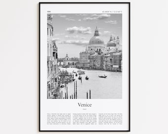 Venice Black and White Print, Venice Photo Poster, Venice Travel Poster Gift, Italy Wall Art Print, Minimal Home Decor Print