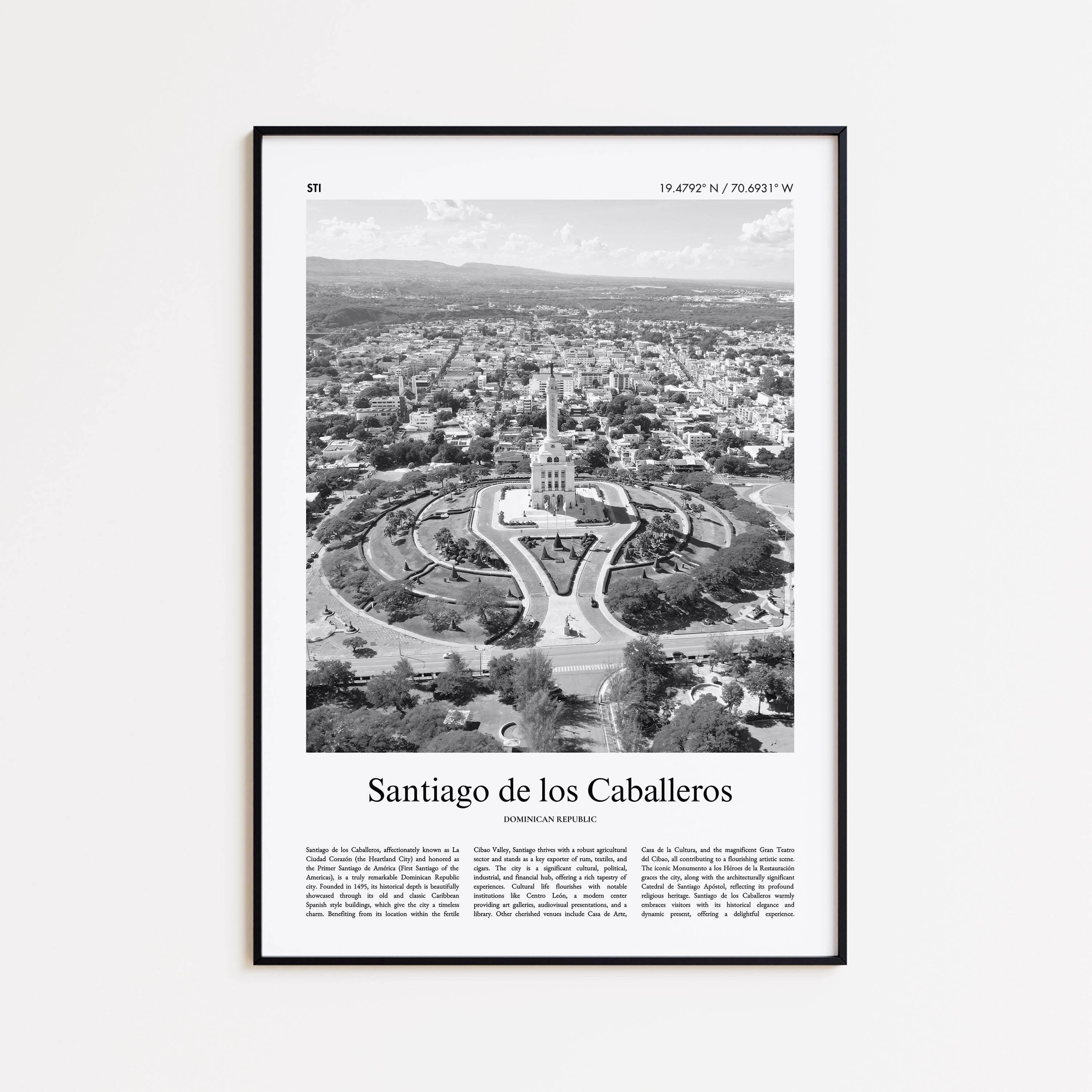 Santiago De Los Caballeros Black and White Print, Santiago De Los