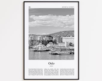 Oslo Black and White Print, Oslo Photo Poster, Oslo Travel Poster Gift, Norway Wall Art Print, Minimal Home Decor Print