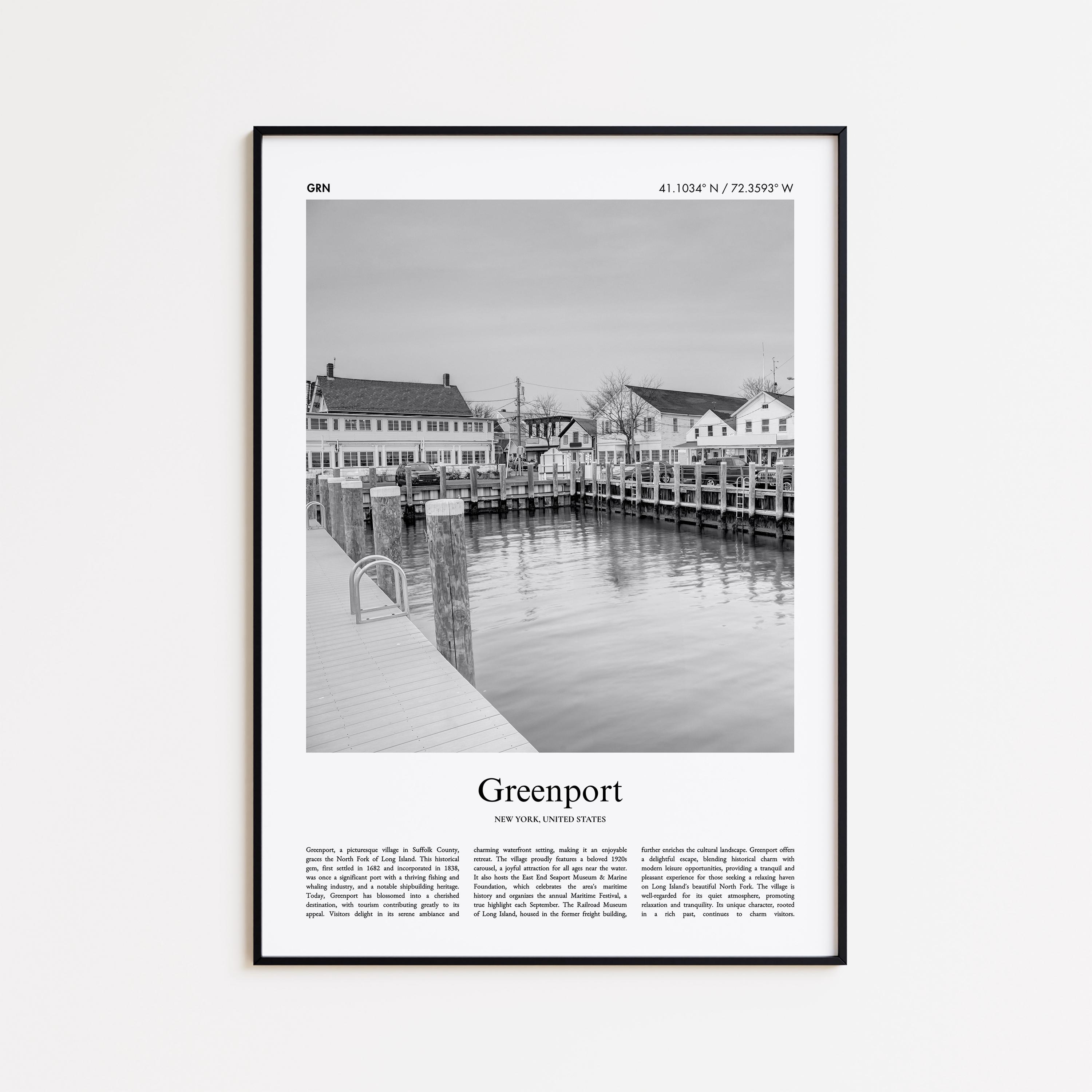 Greenport Black and White Print, Greenport Photo Poster, Greenport Travel Poster Gift, New York, United States, USA Wall Art Print