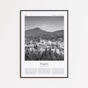 Eugene Black and White Print, Eugene Photo Poster, Eugene Travel Poster Gift, Oregon, United States, USA Wall Art Print, Modern Travel Print