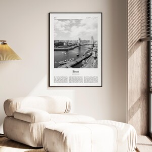Impressão em preto e branco de Brest, pôster fotográfico de Brest, pôster de viagem de Brest para presente, Bretanha, França