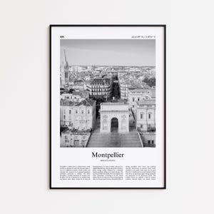 Impression noir et blanc Montpellier, affiche photo Montpellier, cadeau affiche de voyage Montpellier, Hérault, France